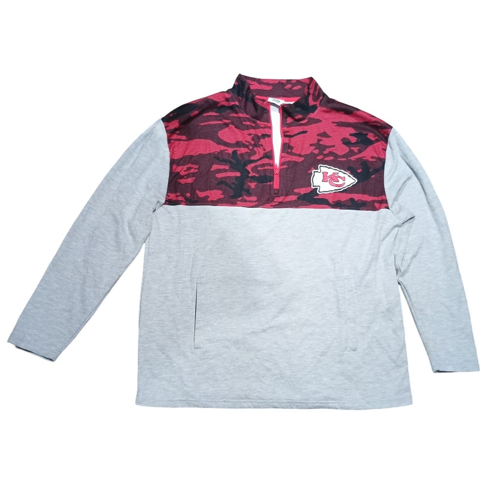 Zubaz NFL Team Apparel Kansas City Chiefs 1/4 Zip Red Camo Grey Pull Over Sz XL